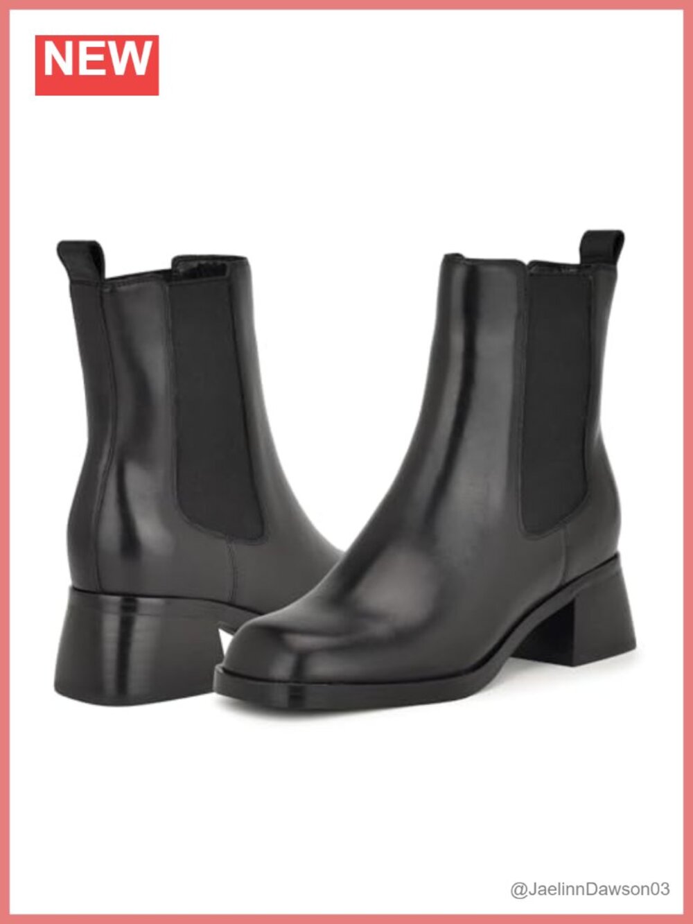 Nine West Leriv Leather Mid Calf Boot Square Toe Block Heel Pull On